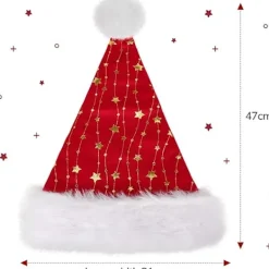 Tomtehatt för Vuxna, Fluffig Julhatt med Gyllene Stjärnor, Varm Stor Julhatt för Män och Kvinnor><noscript><img width=