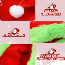 Tomteluva Grinch Tomteluva Unisex Röd Grön Tjock Sammet Bekväm Plysch Tomteluva Jul Klassisk Hatt Julhatt><noscript><img width=