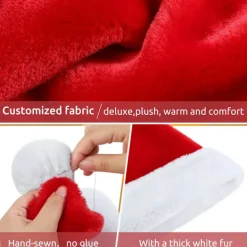 wxsp Tomteluva Tomteluva för vuxna Deluxe Plysch Tomteluva med en Fuskpäls Pompom på toppen och Bred för Tomten> Huvudbonader