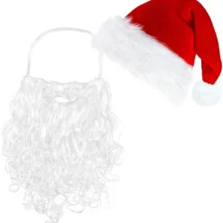 Tomteluvor Tomteskägg och Tomteperuk Juldekorationer Julhatt Skägg och Peruk Set för Vuxna Familjefester Presenter Fancy Nyhet Kostymklänning A> Tillbehör