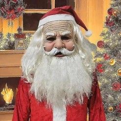 Fww Tomtemask för män, Jullatexmask, Tomtehuvudmask, Realistisk Tomtemask för gammal man med röd tomtemössa för festliga tillfällen><noscript><img width=