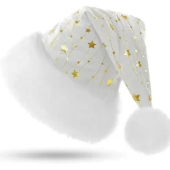 Tomtemössa för Vuxna Fluffig Julmössa med Gyllene Stjärnor Varm Stor Julmössa för Män och Kvinnor> Huvudbonader