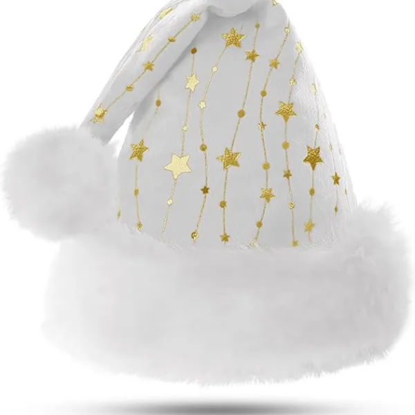 Tomtemössa för Vuxna Fluffig Julmössa med Gyllene Stjärnor Varm Stor Julmössa för Män och Kvinnor> Huvudbonader