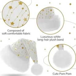 Tomtemössa för Vuxna Fluffig Julmössa med Gyllene Stjärnor Varm Stor Julmössa för Män och Kvinnor><noscript><img width=