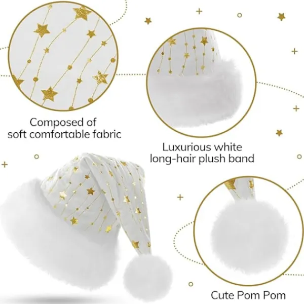 Tomtemössa för Vuxna Fluffig Julmössa med Gyllene Stjärnor Varm Stor Julmössa för Män och Kvinnor> Huvudbonader