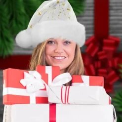 Tomtemössa för Vuxna Fluffig Julmössa med Gyllene Stjärnor Varm Stor Julmössa för Män och Kvinnor><noscript><img width=