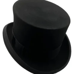Topphatt i ull för män, foder i satin, svart, hög hatt för män, juldräkt> Huvudbonader