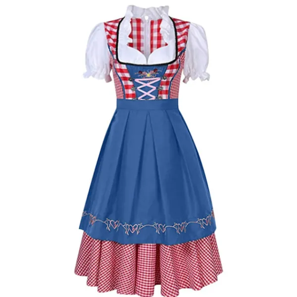 KOOLYOU Traditionell bayerk Oktoberfet-dräkt, rutig Dirndl-klänning för kvinnor, förklädeklänning, tyk öl-tjej, piga, coplay-fetklänning Black> Dräkter