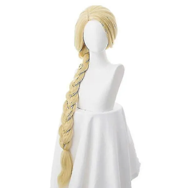 TryggHandla Trasslig Prinsessa 120cm 47" Rak Blond Superlång Cosplay Peruk Rapunzel Syntetiskt Hår Anime Peruk + Perukmössa Guld V-lingling}> Peruker