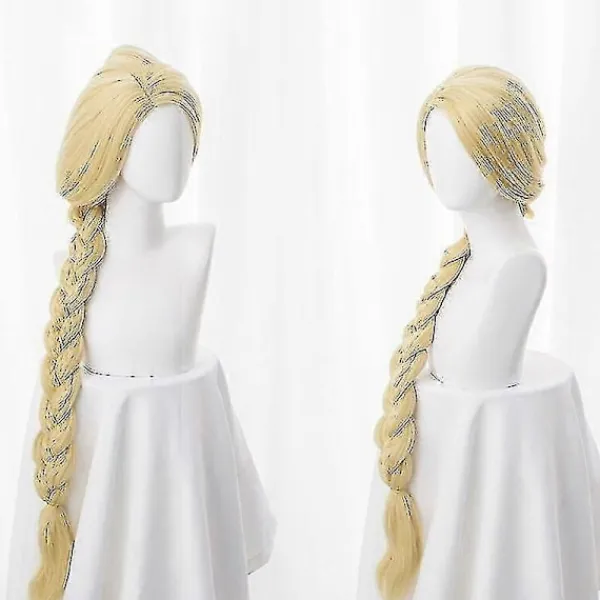 TryggHandla Trasslig Prinsessa 120cm 47" Rak Blond Superlång Cosplay Peruk Rapunzel Syntetiskt Hår Anime Peruk + Perukmössa Guld V-lingling}> Peruker