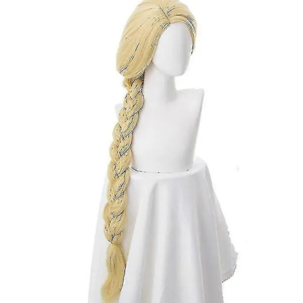 TryggHandla Trasslig Prinsessa 120cm 47" Rak Blond Superlång Cosplay Peruk Rapunzel Syntetiskt Hår Anime Peruk + Perukmössa Guld V-lingling}> Peruker
