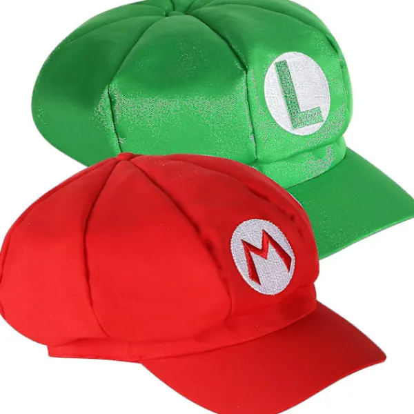 Trixes 2-pack Mario och Luigi-hattar, röda och gröna kepsar med videospeltema> Huvudbonader