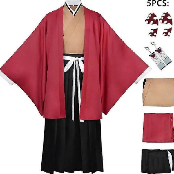 Tsugikuni Yoriichi kostym anime cosplay män kimono uniform med örhängen tatuering XS> Dräkter
