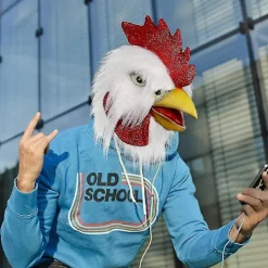 Tuppdräkt Kyckling Cosplay Djur Halloween Kostymfest Latex Kostym (vit Tupp)> Masker