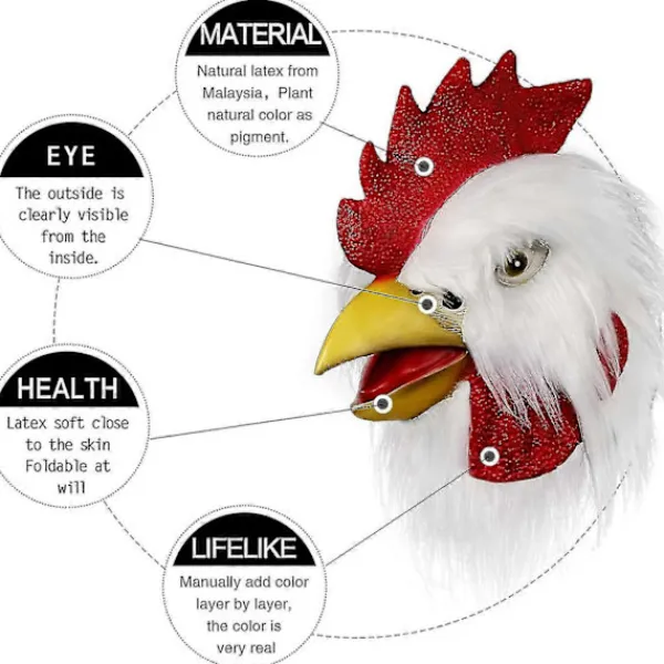 FMYSJ Tuppdräkt Kyckling Cosplay Djur Halloween Kostym Party Latex Kostym (vit tupp) (FMY)> Masker