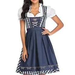 Tysk Oktoberfest Dirndl Klänning - Traditionell Bayersk Kostym (S, Gråblå)[JSR]> Dräkter