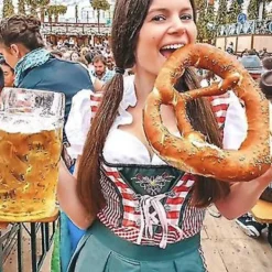 Tysk Oktoberfest Dirndl Klänning - Traditionell Bayersk Kostym (S, Gråblå)[JSR]> Dräkter