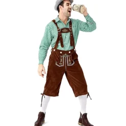 Tysk Oktoberfest Kostym Män | Rutig Skjorta med Broderade Hängslen & Hatt*Grå hatt*M Grå hatt _qcx M><noscript><img width=