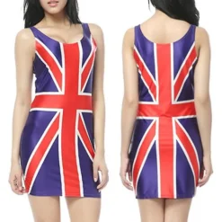 Union Jack-klänning för damer, röd, vit och blå Union Jack-flagga, klassisk ärmlös miniklänning, King's Coronation Party Maskeradklänning> Dräkter