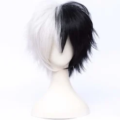 Unisex Anime Kort Svart & Vit Cosplay Peruk med Lugg Värmebeständig> Peruker