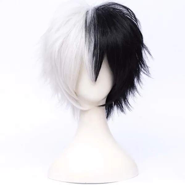 Unisex Anime Kort Svart & Vit Cosplay Peruk med Lugg Värmebeständig> Peruker