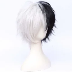 Unisex Anime Kort Svart & Vit Cosplay Peruk med Lugg Värmebeständig><noscript><img width=