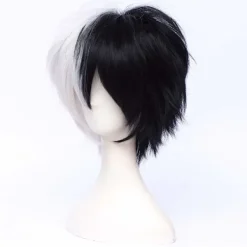 Unisex Anime Kort Svart & Vit Cosplay Peruk med Lugg Värmebeständig><noscript><img width=
