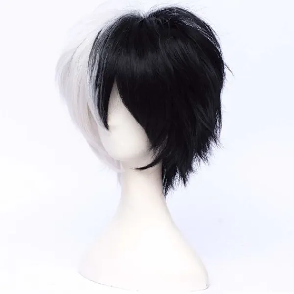 Unisex Anime Kort Svart & Vit Cosplay Peruk med Lugg Värmebeständig> Peruker