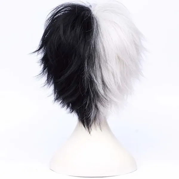 Unisex Anime Kort Svart & Vit Cosplay Peruk med Lugg Värmebeständig> Peruker
