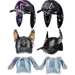 Unisex Baseballkeps me kaninöron i Wastelan-stil, Punk enim Truckerkeps me keja, Streetwear Hip Hop-kostym för Halloween-fest 1> Huvudbonader