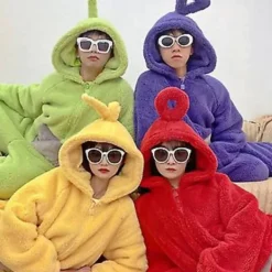 Unisex Cosplay Anime Teletubbies Kostymer Cosplay Pyjamas Vuxen Pyjamas Djur Sovkläder Jumpsuit Halloween Damklänning Hombre(M Gul)><noscript><img width=