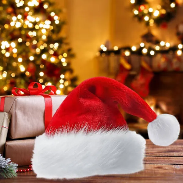 Unisex Jul Tomtehatt Extra Stor och Tjock Nyårsfest Mössa Kontrastfärg Elastisk Tjock Plysch Dekor Tomte Cosplay Vuxen Jul Huvudbonad A> Huvudbonader