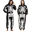 Unisex Skelett Onesie Pyjamas Plysch Skelett Jumpsuit Dragkedja Halloween Hoodie Pyjamas för Vuxna Sovkläder Kostym Svart L> Dräkter