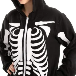 Unisex Skelett Onesie Pyjamas Plysch Skelett Jumpsuit Dragkedja Halloween Hoodie Pyjamas för Vuxna Sovkläder Kostym Svart L><noscript><img width=