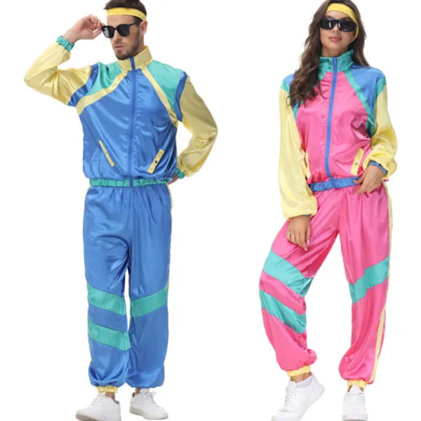 Holocky Unisex Tracksuit 80-tal 90-tal Disco Dansfest Kostym med Hårband XL> Dräkter
