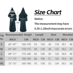 GIFT OF G Unisex Vuxen Medeltida Dräkt Kappa Med Luva Munk Präst Trollkarl Tunika Dräkt 3 delar X-Large> Dräkter