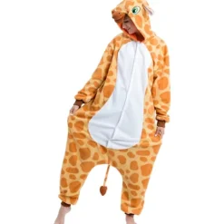Unisex Vuxen Plysch Pyjamas Dam Herr Jumpsuit Giraff Djurdräkt Halloween Karneval Kostym Orange L> Dräkter