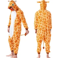 Unisex Vuxen Plysch Pyjamas Dam Herr Jumpsuit Giraff Djurdräkt Halloween Karneval Kostym Orange L><noscript><img width=