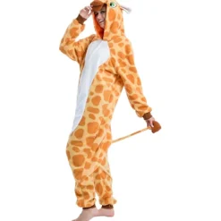 Unisex Vuxen Plysch Pyjamas Dam Herr Jumpsuit Giraff Djurdräkt Halloween Karneval Kostym Orange L><noscript><img width=