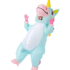 Uppblåsbar enhörningsdräkt - Uppblåsbar helkroppsdräkt enhörning - Lyxig Halloween-kostym - Vuxenstorlek (blå)><noscript><img width=