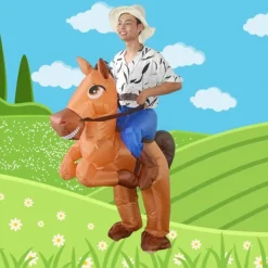 Uppblåsbar Häst Rida Kostym Cowboy på Häst Maskerad Rolig Nyhet Utklädnad Party Kläder Svans häst_xx><noscript><img width=