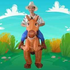 Uppblåsbar Häst Rida Kostym Cowboy på Häst Maskerad Rolig Nyhet Utklädnad Party Kläder Svans häst_xx><noscript><img width=