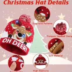 Upplyst Julstickad Mössa, Med 6 Färgglada LED-lampor (02)><noscript><img width=