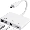 USB C-adapter 3,5 mm-uttag med snabbladdning OTG-adapter, Typ C till Aux-splitter hörlurar ljud (vit)> Smink