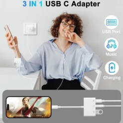 USB C-adapter 3,5 mm-uttag med snabbladdning OTG-adapter, Typ C till Aux-splitter hörlurar ljud (vit)> Smink