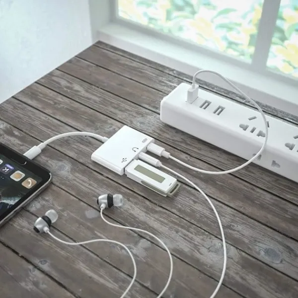 USB C-adapter 3,5 mm-uttag med snabbladdning OTG-adapter, Typ C till Aux-splitter hörlurar ljud (vit)> Smink