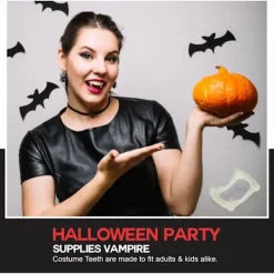 Vampyrtänder som lyser i mörkret, falska tänder för vuxna, Halloween-klädsel, lysande vampyr-tandställning, perfekt><noscript><img width=