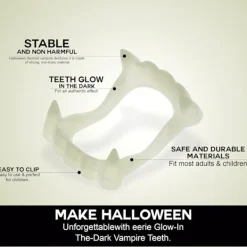 Vampyrtänder som lyser i mörkret, falska tänder för vuxna, Halloween-klädsel, lysande vampyr-tandställning, perfekt><noscript><img width=