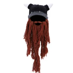 Varm Vinter Pirat Horn Stickad Virkad Slouch Basker Hatt Brun><noscript><img width=