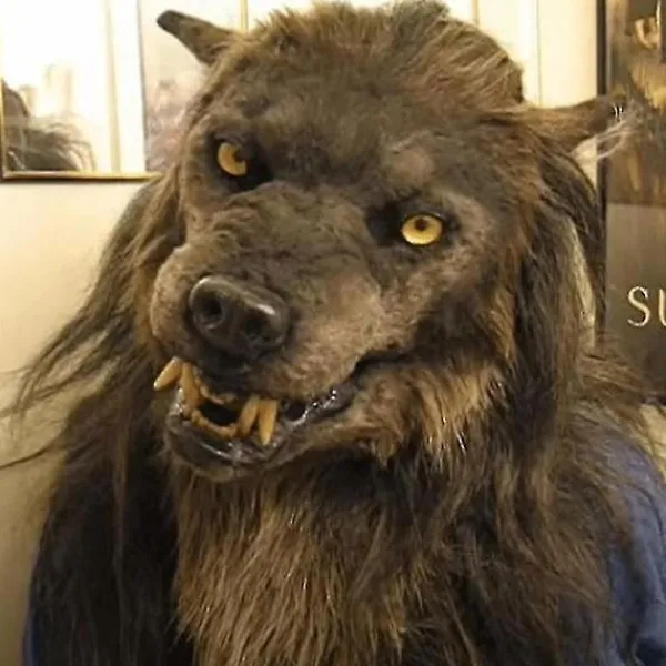 Varulvsmask med glödande ögon, rörliga öron och käkar för Halloween Cosplay-fest> Masker